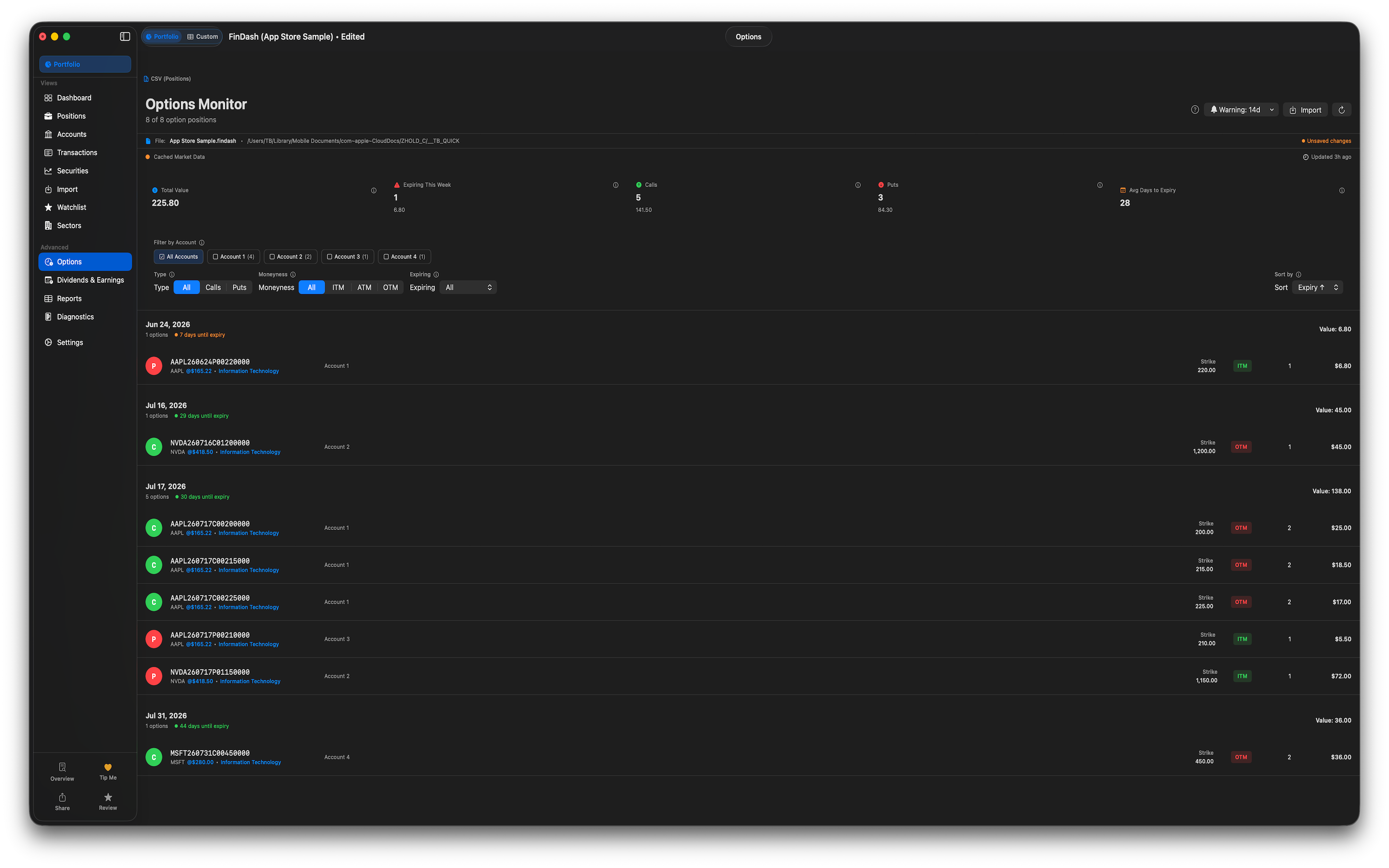 Dashwell Portfolio Creator — Portfolio mode options monitor on macOS